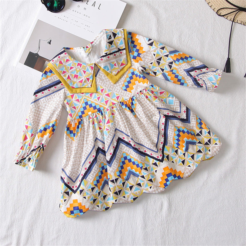 Girls Autumn Clothing Dress Western Style Big Children Floral Girl's Dress