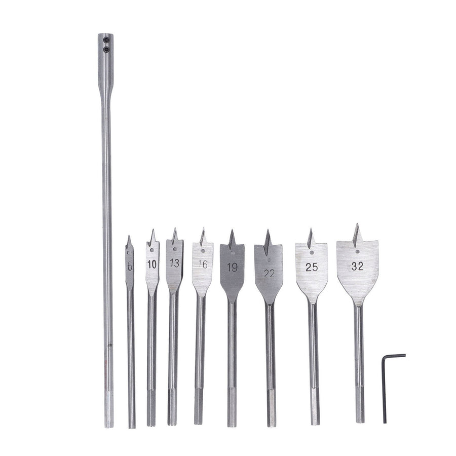 10Pcs Wood Drill Bit Set High Carbon Steel 8 Sizes 1/4in Shank Spade Drill Bits for Woodworking