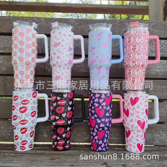New Double-layer Stainless Steel Vacuum Large Capacity 40oz Valentine's Day Thermos Cup For Men And Women Couples With Handle Car Cup