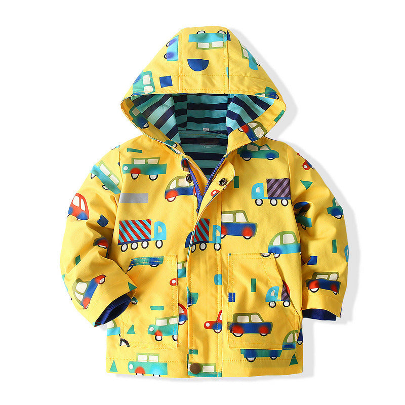 Children's Clothing Supply Children's Sports Windbreaker 2021 Spring New Boy Cartoon Car Hoodie Jacket