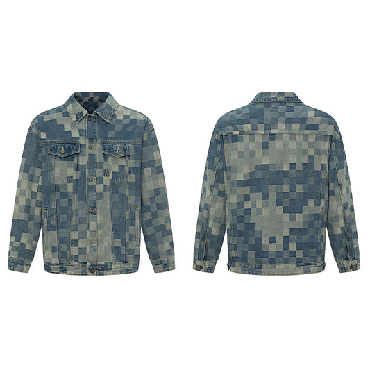 Youth Denim Short Gown Korean Style Mosaic Denim Jacket For Men