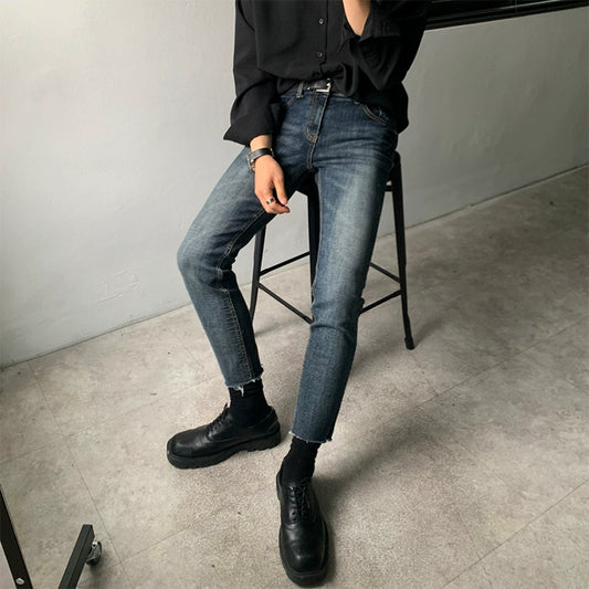 New Jeans Men's Trendy Brand Korean Version Trendy Handsome Slim Feet Nine Points Casual Pants Retro All-match