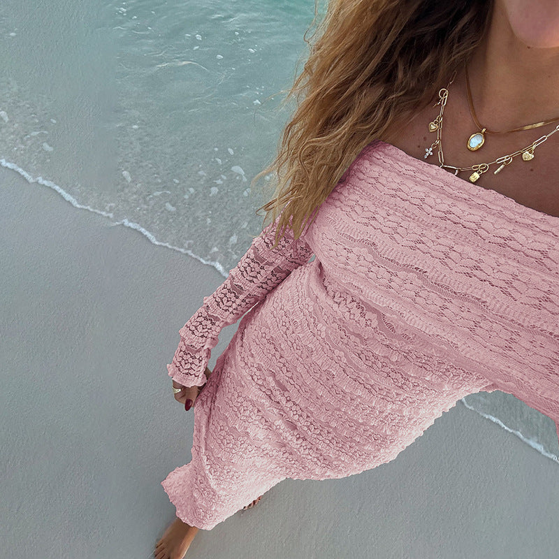 Amazon New Fashionable Elegant Socialite Style Off-shoulder Lace Dress Women