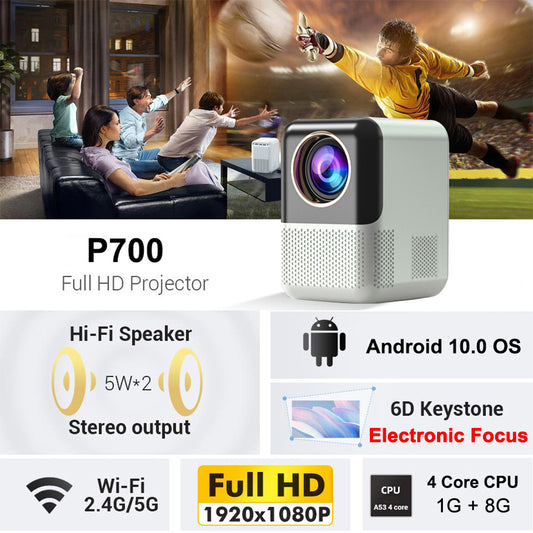 P700 Portable Electric Focus Projector Supports Home Office HD 1080p Mini Projector
