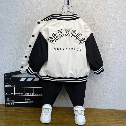 Boys Baseball Uniform Autumn Suit 2022 New Sports Children's Two-piece Western Style Fashionable Casual Baby Children's Clothing