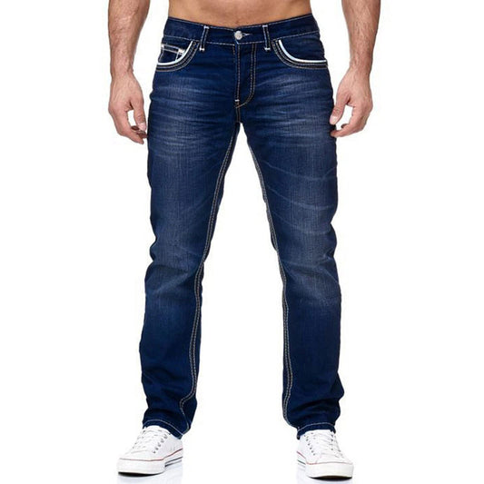 High-quality Blue Slim-fit Simple Small Straight Jeans Men's