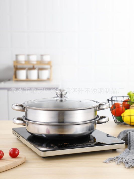 28cm Stainless Steel Two-layer Steamer Thickened Soup Steamer Single-layer Double-layer Multi-functional Steamer