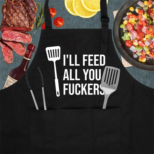 Amazon Explosions Apron Men's And Women's Couple Kitchen Barbecue Cross-border Foreign Trade LOGO Letter I 'LL FEED