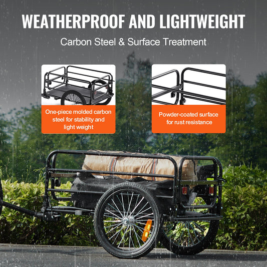 VEVOR Bike Cargo Trailer, 160 Lbs Load Capacity, Heavy-Duty Bicycle Wagon Cart, Foldable Compact Storage & Quick Release With Universal Hitch, Safe Reflectors,