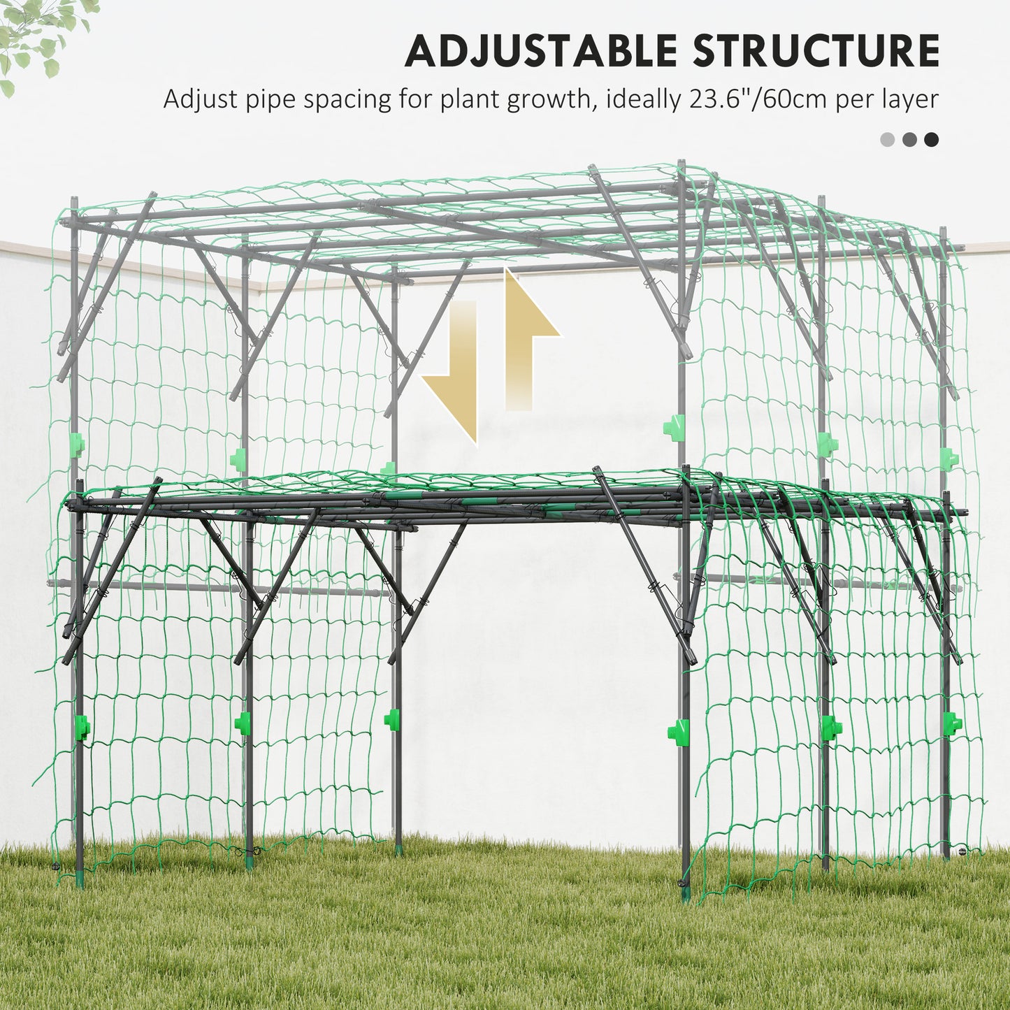 Garden Arch Trellis, 7.3 FT Tall Metal Plant Trellis Support with Climbing Net, Cucumber Trellis for Vegetables, Black