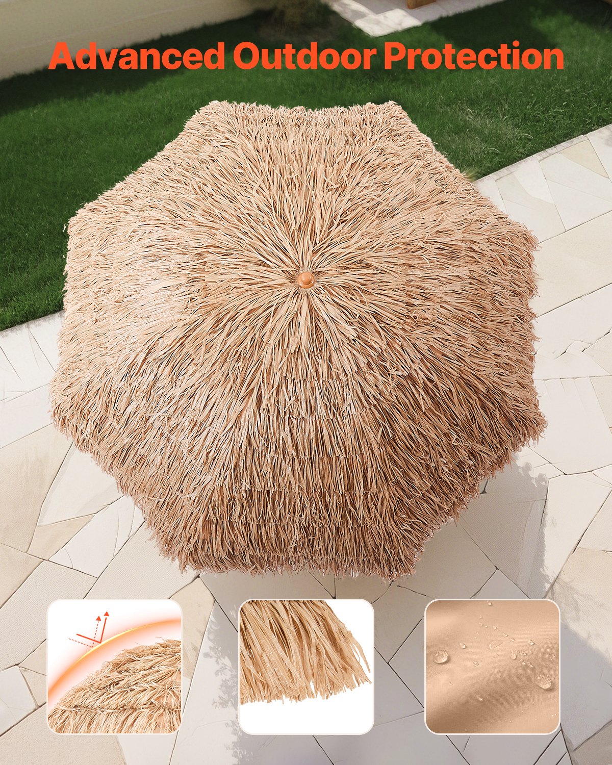 Tiki Umbrella Thatched Patio Umbrella 8 Ft Poolside Patio Beach Umbrella