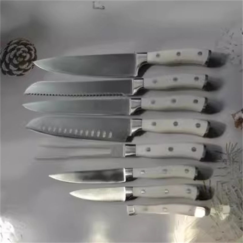 White Handle Steel Head Chef's Knife Wooden Seat Knife