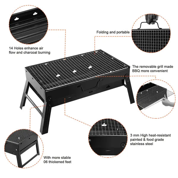 Foldable Portable BBQ Charcoal Grill Grill Lightweight Smoker Grill For Camping Picnics Garden Grilling