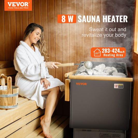 Saunaofen, 8 KW, 400 V 3N Tragbare Saunaheizung Für Drinnen & Draußen Mit 3-Stunden-Timer, Digitaler Steuerung Für 8–12 M³ Großes Zuhause, Gewerbliche Nutzung In Hotel-Spa-Duschen, Max. 110 °C