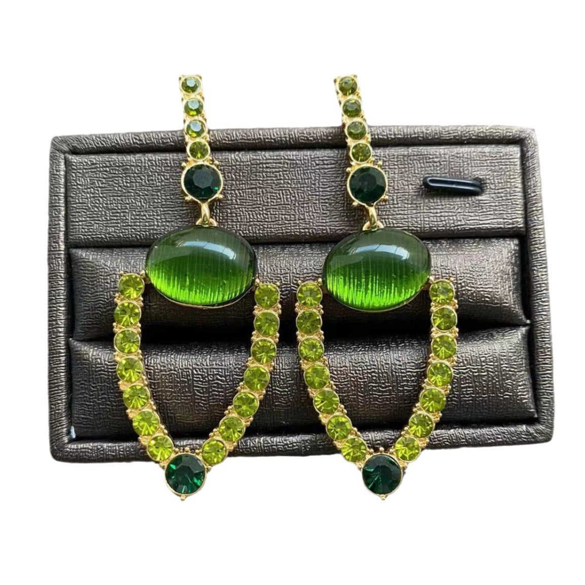 Exaggerated Diamond-studded Vintage Green Hollow-out Stud Earrings