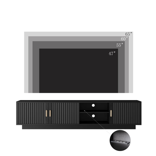 Mid Century Modern TV Stand With LED Lights For 80 Inch TV, Entertainment Center Wooden TV Stand, TV Stand Desk Media Cabinet With Storage For Living Room Bedroom