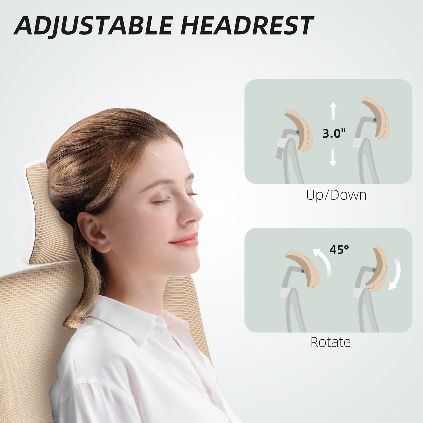 Mesh Office Chair, Ergonomic Desk Chair With Flip-up Armrest, Rotatable Headrest, Adjustable Lumbar Support, Khaki