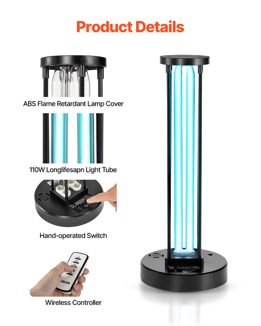 Ultraviolettes Licht 1 Stk. 36 W Ultraviolettlampe Mit Ozonreiniger, UVO-Lampe Mit 30/60/120 Minuten 3-Gang-Timer & Fernbedienung, Für Wohnzimmer Schlafzimmer Hotel Schule Schwarz