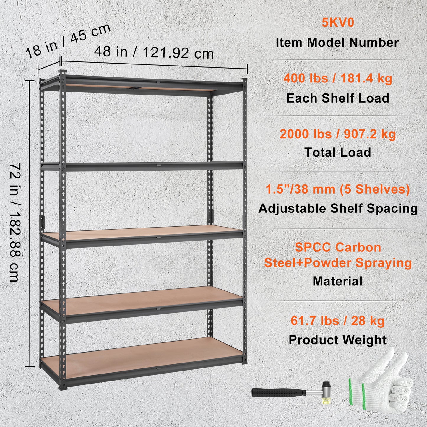 VEVOR Storage Shelving Unit, 5-Tier Adjustable, 2000 Lbs Capacity, Heavy Duty Garage Shelves Metal Organizer Utility Rack, Black,  For Kitchen Pantry Basement Bathroom Laundry