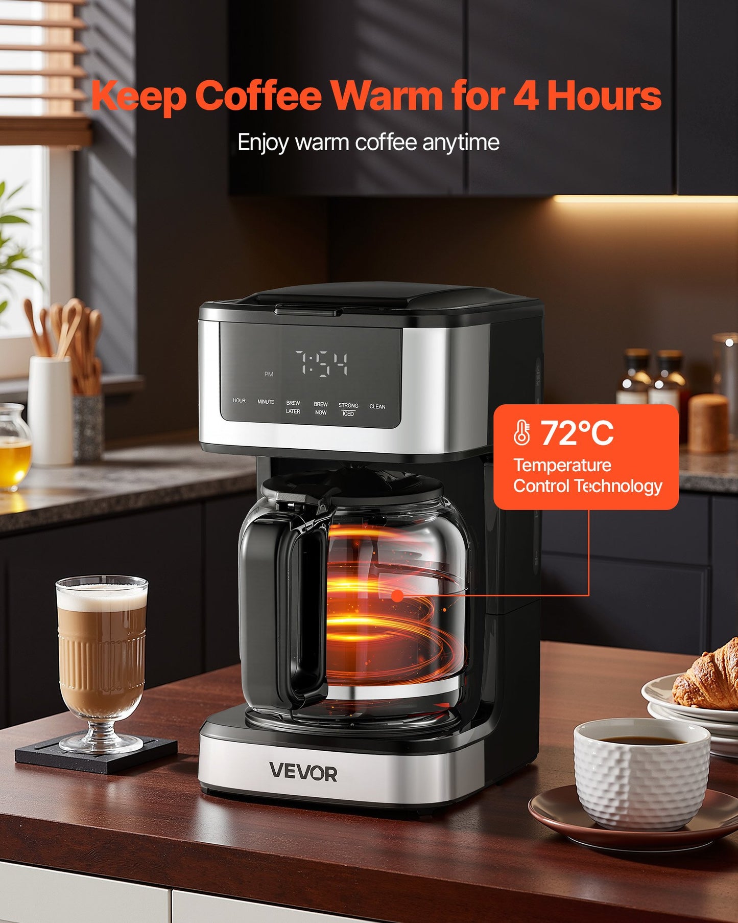 Programmable Coffee Maker, 12 Cup Programmable Drip Coffee Makers With Touch Screen, 4-Hour Keep Warm Coffee Makers Drips, 2 Brew Strengths Drip Coffee Machine For Home, 24-Hour Programmable