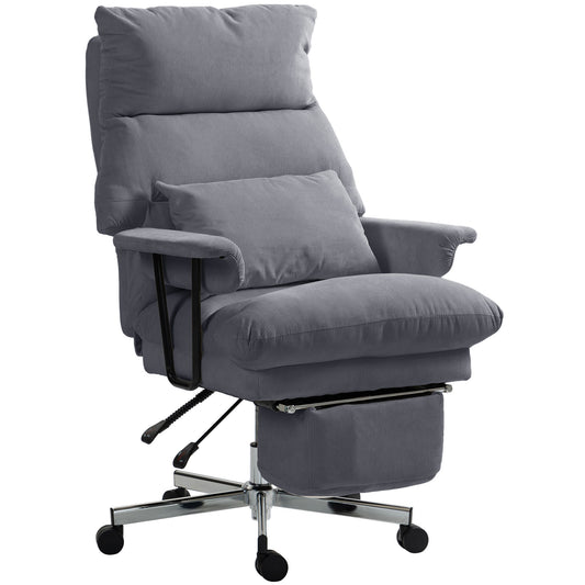 Executive Office Chair With Lumbar Support, Footrest, High Back Reclining Overstuffed Desk Chair With, Gray