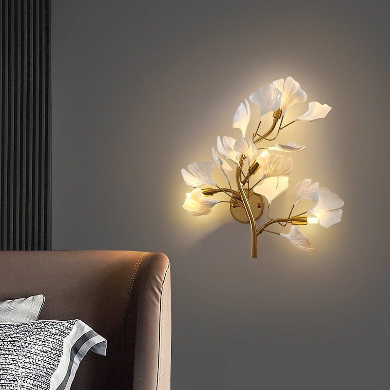 Ginkgo Leaf Wall Lamp Light Luxury Living Room Sofa Wall Light Bulb