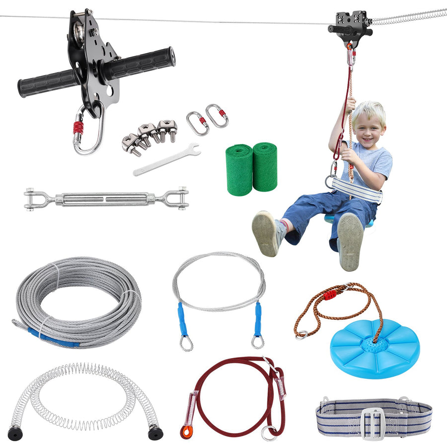 Zipline Seilrutsche, 18,3 M Seilbahn Kinder, Zip Line Kit Für Kinder Und Erwachsene Bis 150 Kg, Backyard Zip Line Kit Mit Verbessertem Federbremssystem, Seilbahn Für Garten, Außenbereich Usw.