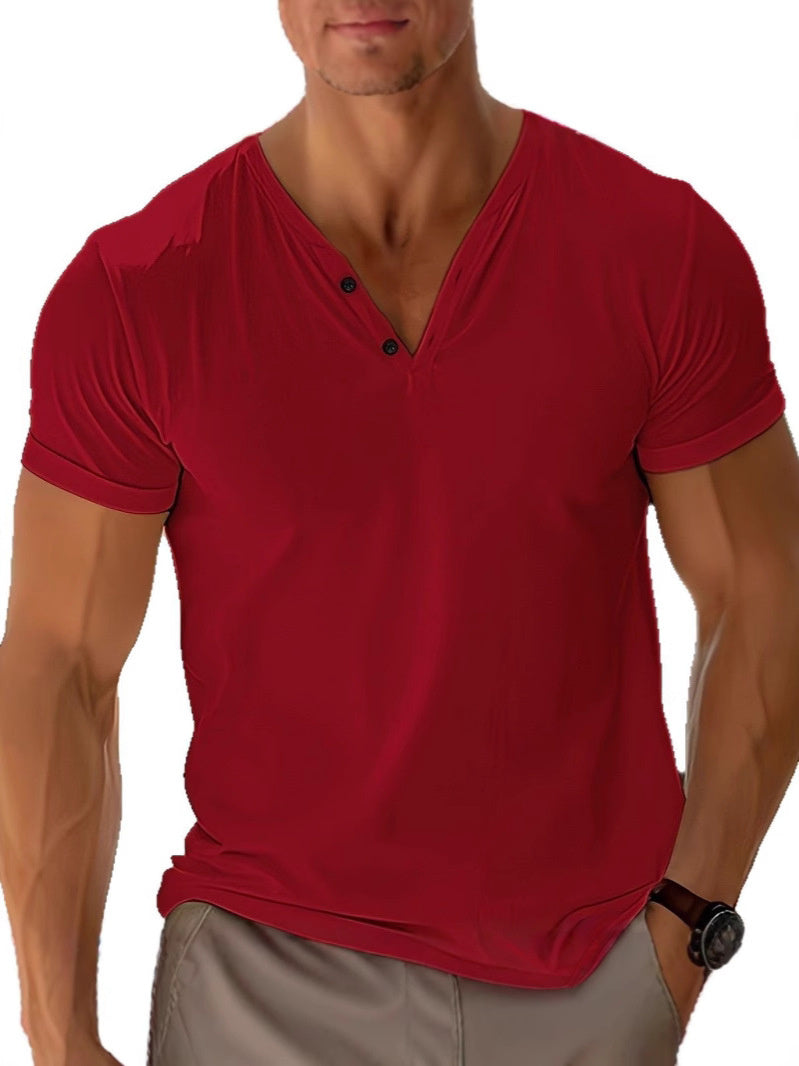 Men's T-shirt Summer Beach Short Sleeve Casual Solid Color Regular Tops