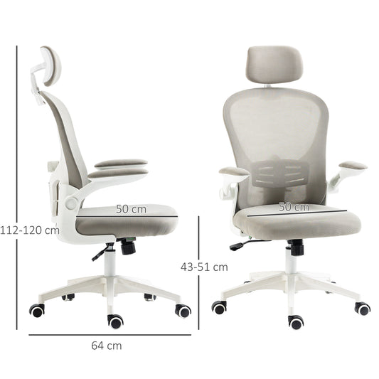Vinsetto Multi-Adjustable Office Chair, With Lumbar Support, Headrest And Mesh Back - Grey