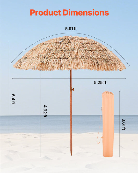 Tiki Umbrella Thatched Patio Umbrella 6.5 Ft Poolside Patio Beach Umbrella