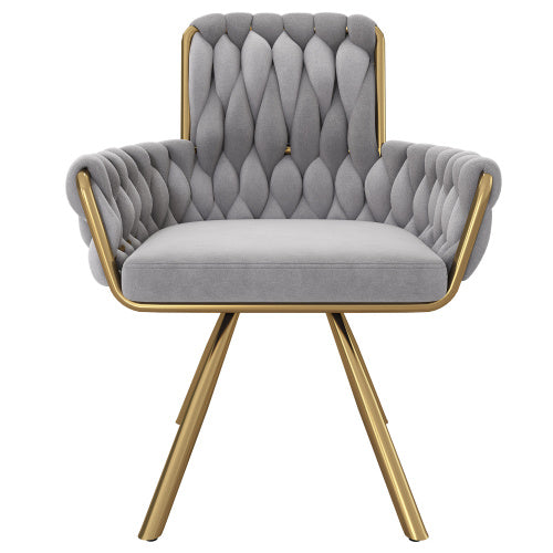 Velvet Dining Chair, Armchair, Single Luxurious Living Room And Bedroom Swivel Chair, Leisure Swivel Chair With Four Metal Support Legs, Gray