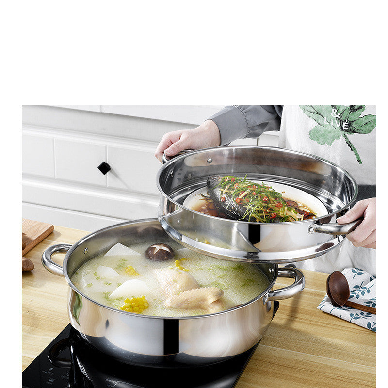 Deepen Stainless Steel Five-layer Cooking Pot With Large Capacity
