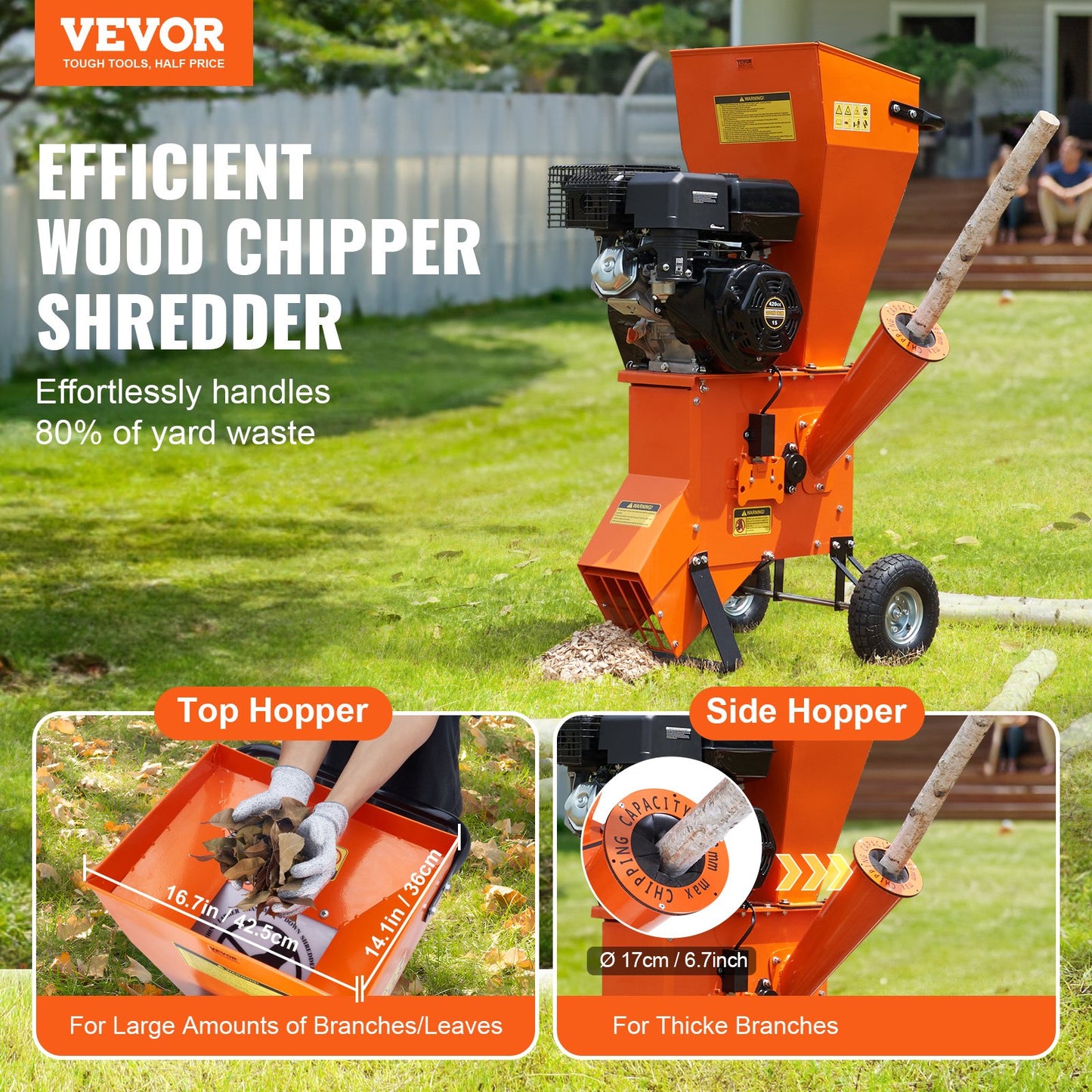 Wood Chipper Shredder Mulcher 12 HP HeavyDuty Gas Powered 6.7” 420cc 8.6kW