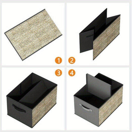 4pcs Green Rattan Rectangular Storage Bins With Handles, Collapsible Fabric Cube Organizers, Multipurpose Lidded Containers For Toys, Clothes - Non-Waterproof, Box, Cabinet, Rack For Outdoor Storage