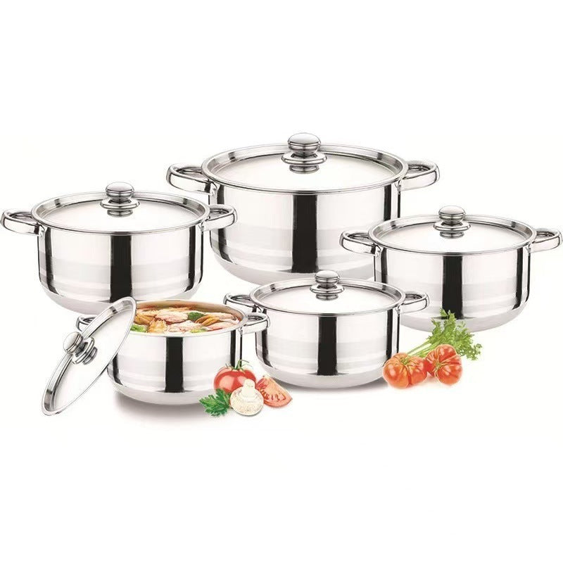 Stainless Steel Gold Handle Pot Set 18-26cm Dual-sided Stockpot Suit