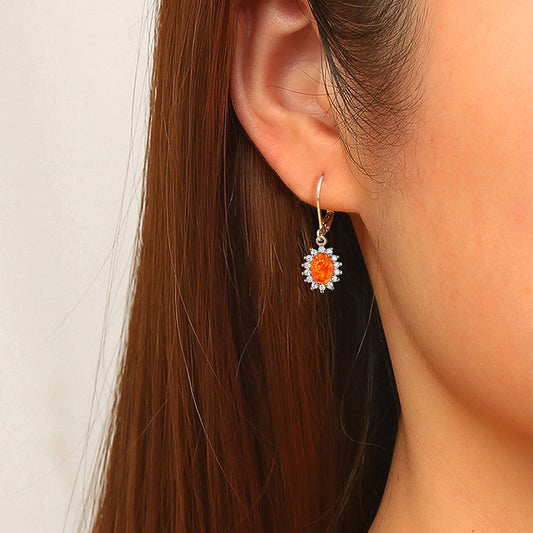 Multi-colored Oval Opal Earrings And Chalcedony