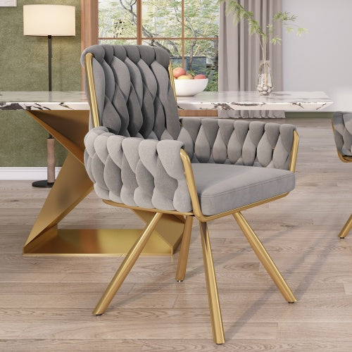Velvet Dining Chair, Armchair, Single Luxurious Living Room And Bedroom Swivel Chair, Leisure Swivel Chair With Four Metal Support Legs, Gray