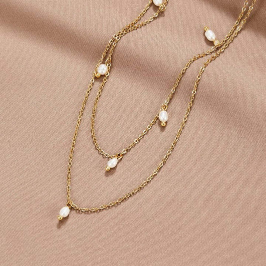 Women's 18K Gold-plated Natural Pearl Double-layer Twin Necklace