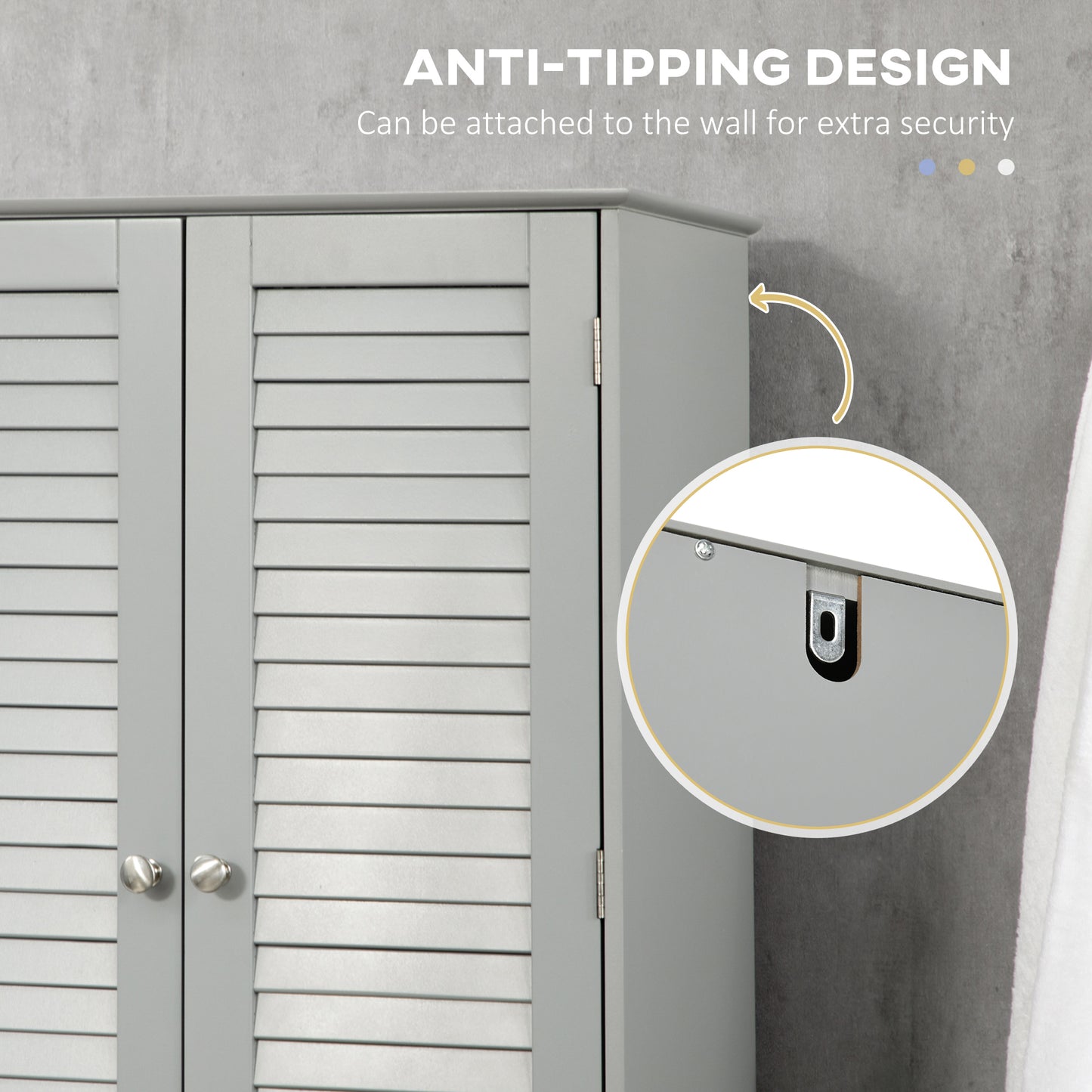 Tall Narrow Bathroom Storage Cabinet with Doors and Shelf Adjustability, Freestanding Linen Cabinet with 2 Cabinets and Countertop, Gray