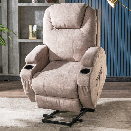 Power Lift Recliner Chair Massage Chair For Elderly, Electric Lift Chair With Heat And Massage, Fabric Recliner Sofa With 2 Cup Holders, Side Pockets Remote Control For Living Room