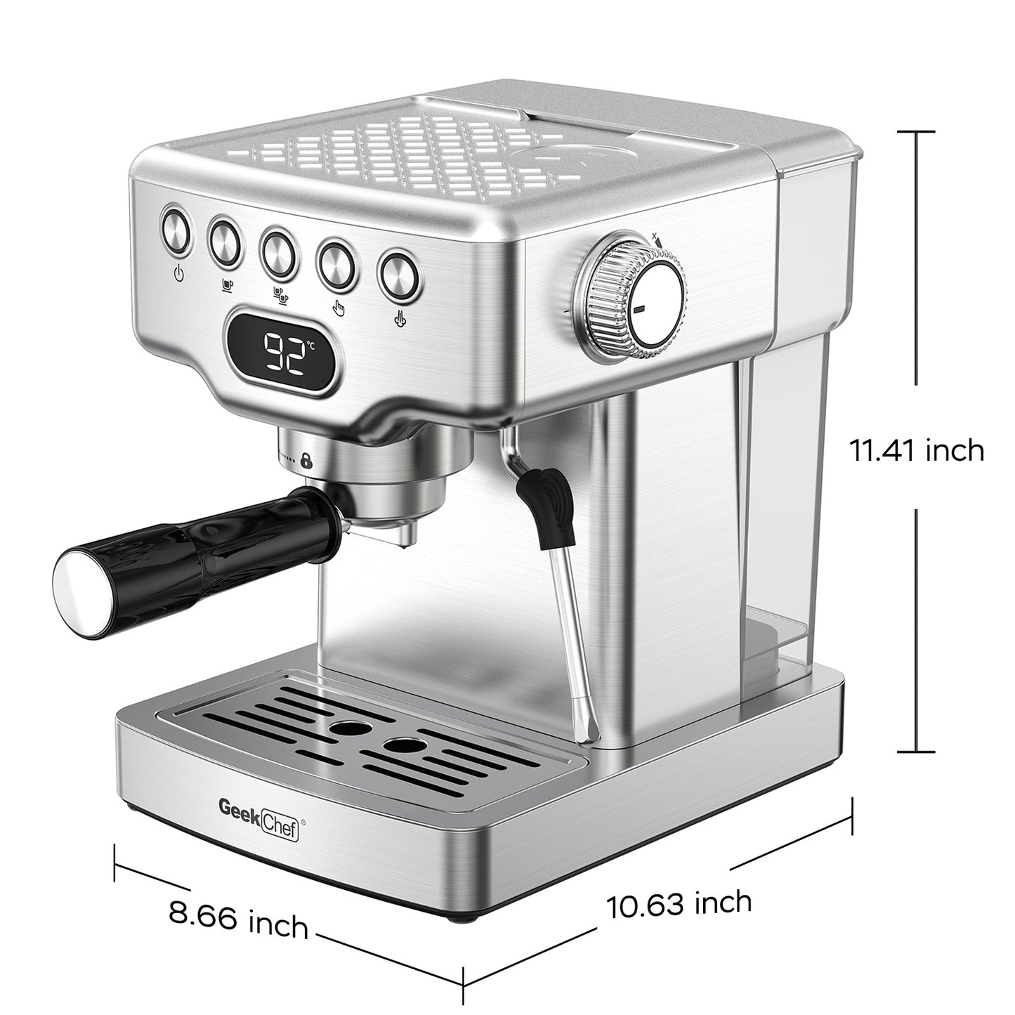 Geek Chef Espressomaschine, 20 Bar Espressomaschine mit Milchaufschäumer für Latte, Cappuccino, Macchiato, für Espressomaschine zu Hause, 1,8 l Wassertank, Edelstahl, Verbot bei Amazon