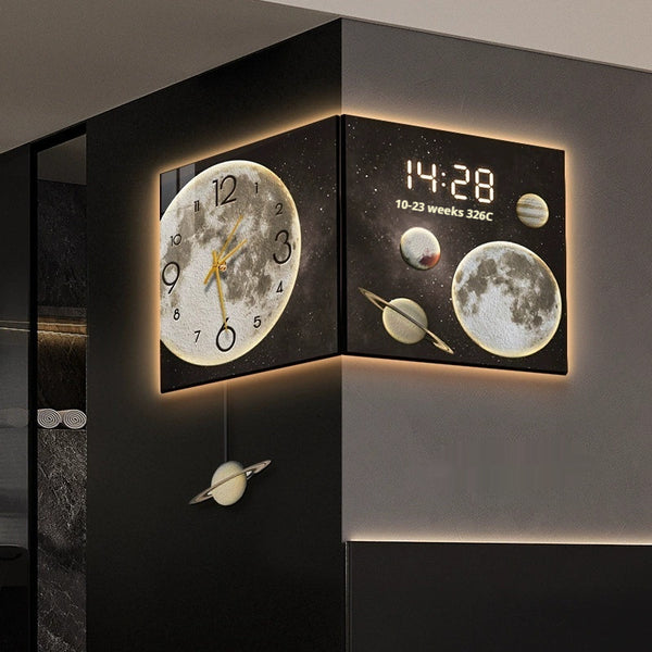 Corner Wall Clock Living Room Digital Display Wall-mounted Atmosphere