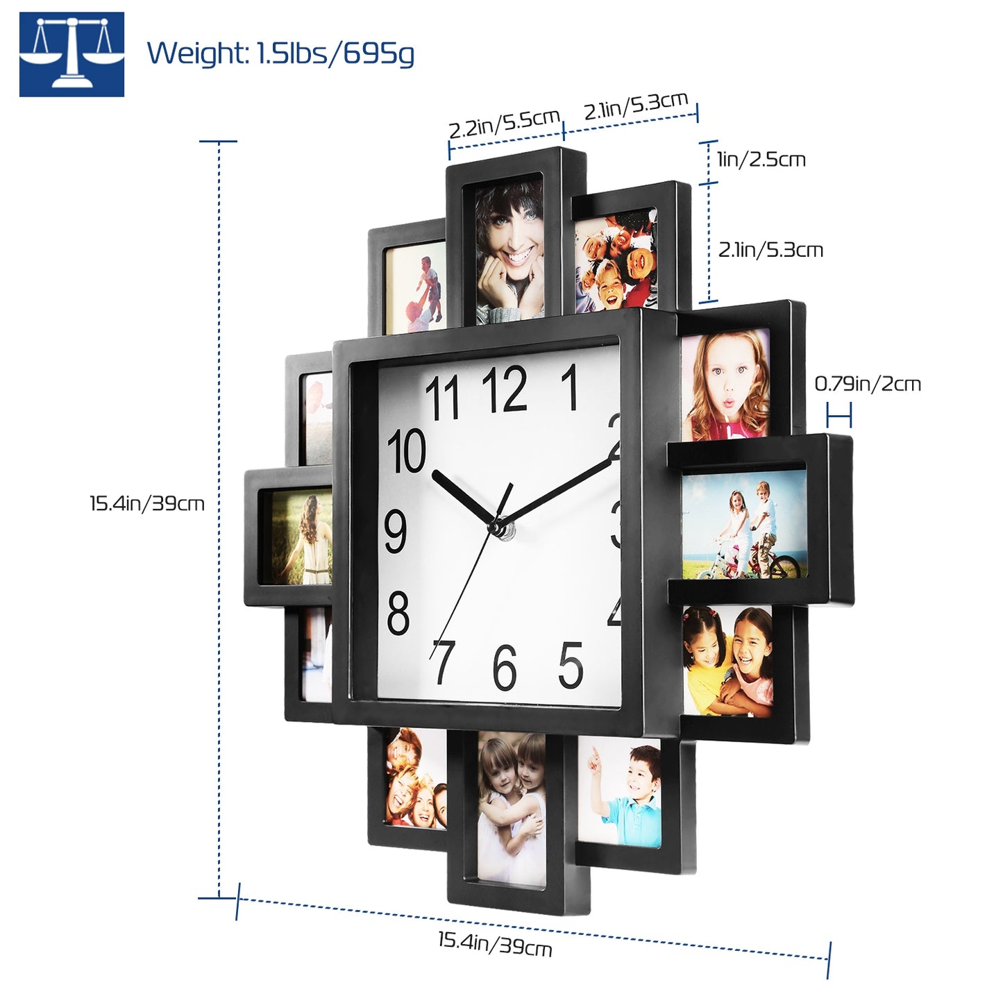 1Pc Photo Frame Clock Picture Collage 12-Picture Display Wall Clock Photowall Wall Hanging Home Decor For Valentines Day Gift