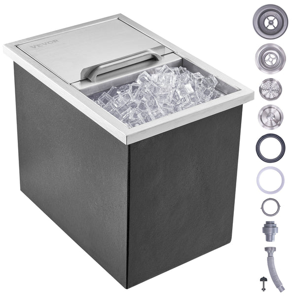 26,7 L Drop-in-Eisbox, 456 X 304 X 371 Mm Edelstahl-Eiskühler, Kommerzieller Eisbehälter Mit Schiebedeckel, Eingebaute Eisspeichertruhe, Abflussrohr & Ablassstopfen Im Lieferumfang Enthalten