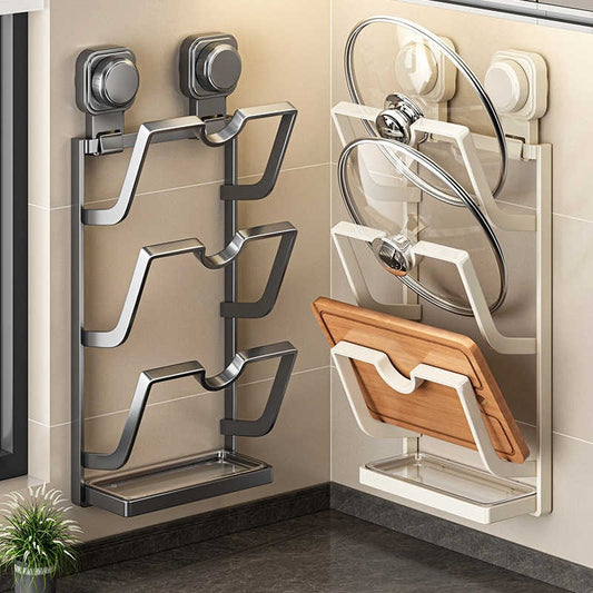 Suction Cup Pot Cover Rack Wall-mounted Punch-free Kitchen Storage Rack