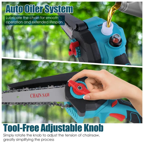 2-IN-1 Cordless Pole Saw And Mini Chainsaw With Extension Pole 21V Battery 6' Electric Brushless Pole Chainsaw With Digital Display Auto Oiler Safety Switch For Tree Trimming