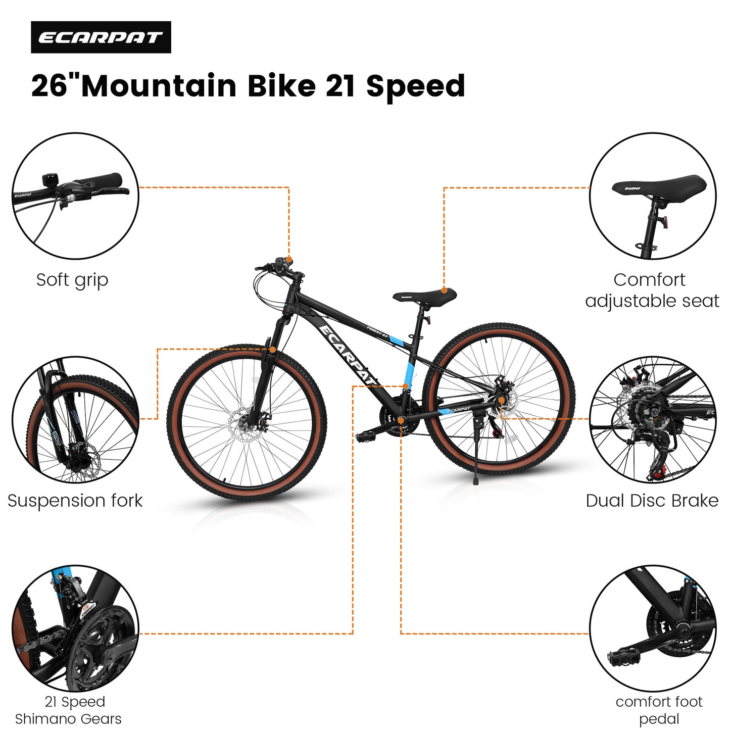 A27302 27 Inch Wheel Mountain Bike, 21-speed Disc Brake Trigger Transmission, Aluminum Frame Unisex Mountain Bike