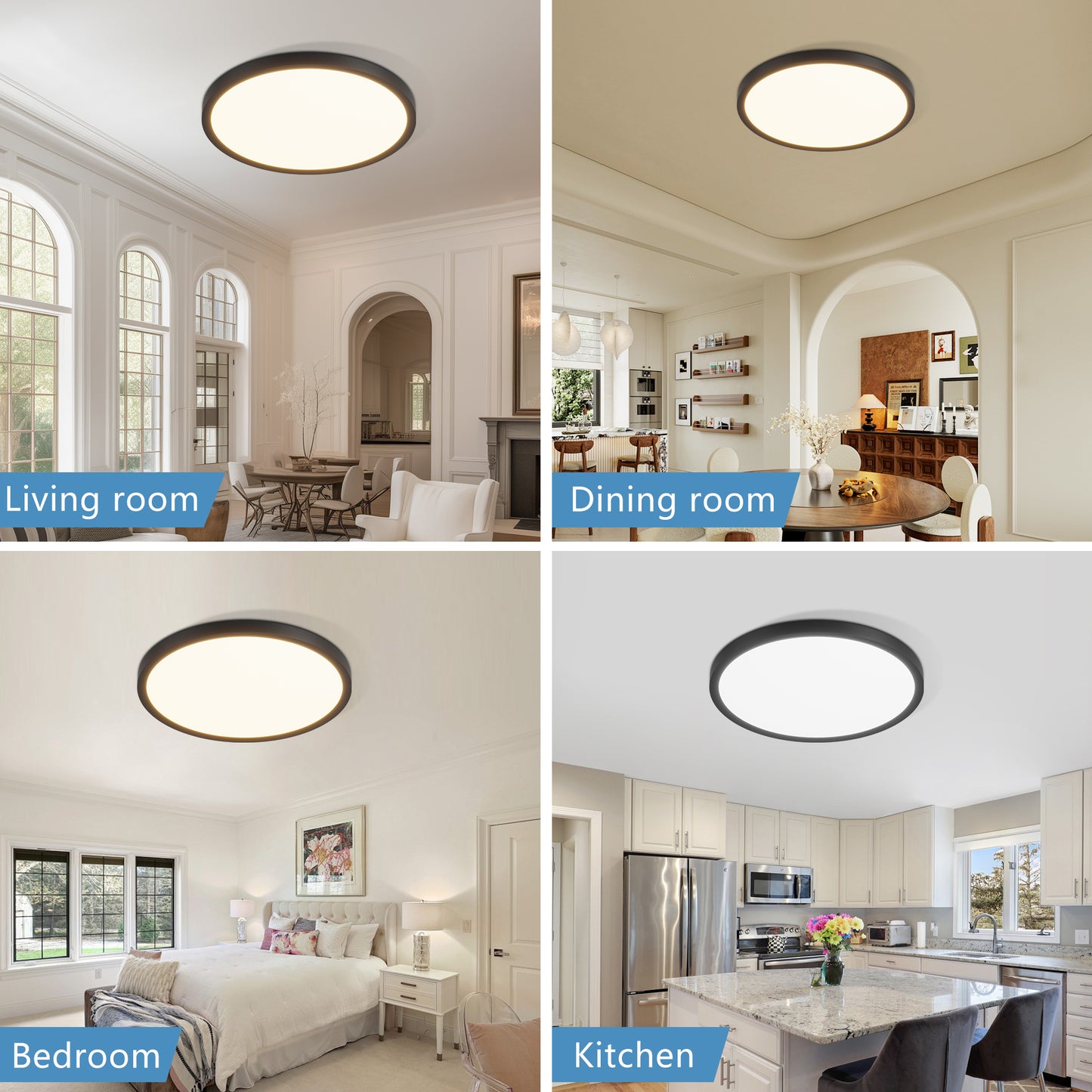 6PK 12 Inch Dimmable LED Flush Mount Ceiling Light, 2700K-6500K Adjustable,24W 2880LM Modern Ultra Thin Flat Round Fixtures For Low Ceiling Bedroom Kitchen Hallway Basement Closet, Black