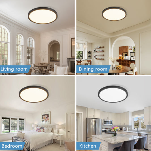 6PK 12 Inch Dimmable LED Flush Mount Ceiling Light, 2700K-6500K Adjustable,24W 2880LM Modern Ultra Thin Flat Round Fixtures For Low Ceiling Bedroom Kitchen Hallway Basement Closet, Black