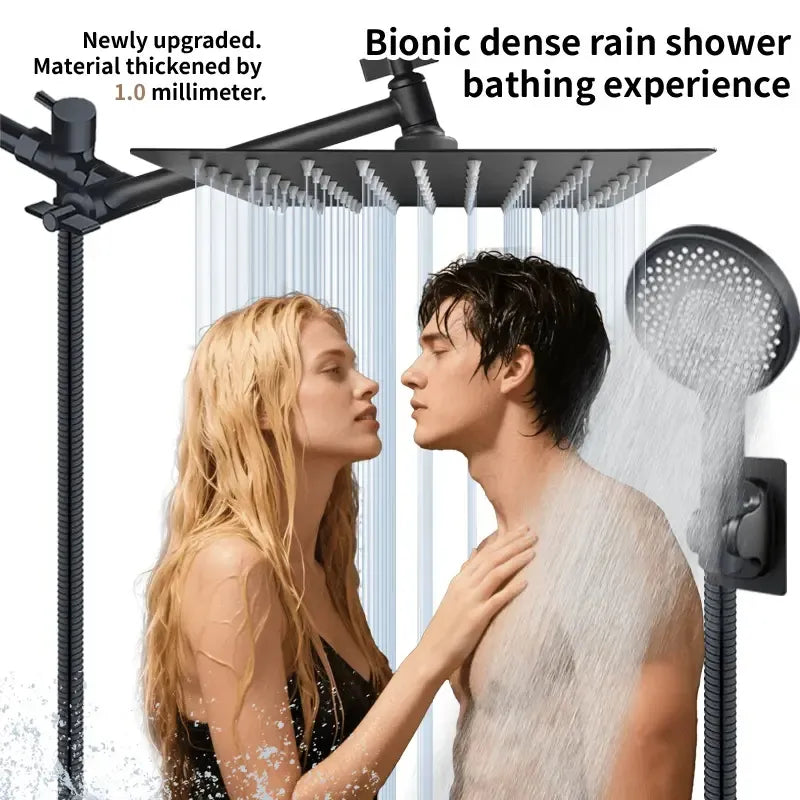 3-in-1 Shower System - High-Flow Square Rain Head + Adjustable Arm + Handheld Spray